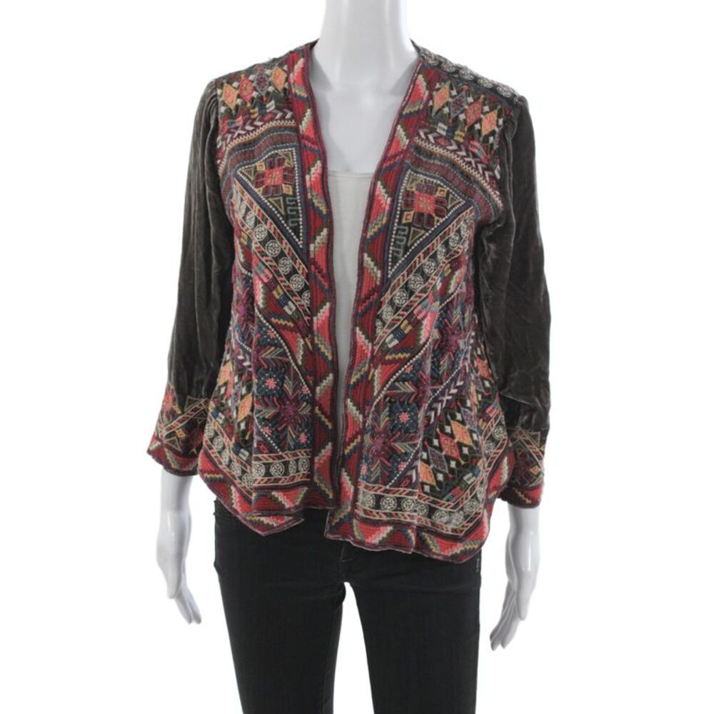 Johnny Was Womens Bohemian V-Neck Long Sleeve Jacket Multi Color Size XS